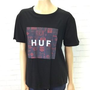 Huf Red & Black Graphic Womens T-Shirt Large EUC